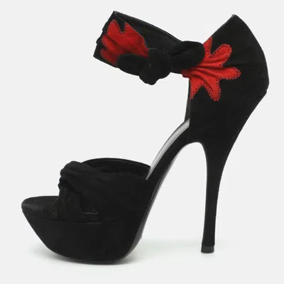 Pre-owned Saint Laurent Size 37.5 Black Suede Platform Sandals