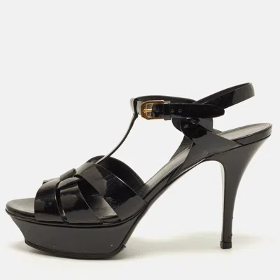 Pre-owned Saint Laurent Size 38 Black Patent Leather Ankle Strap Sandals