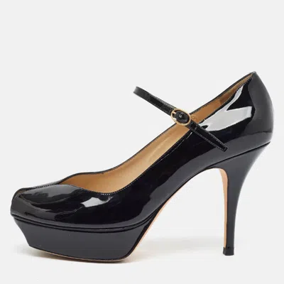 Pre-owned Saint Laurent Size 38 Black Patent Leather Platform Mary Jane Pumps