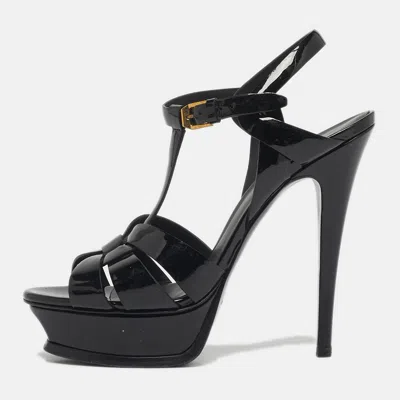 Pre-owned Saint Laurent Size 38 Black Patent Leather Platform Sandals