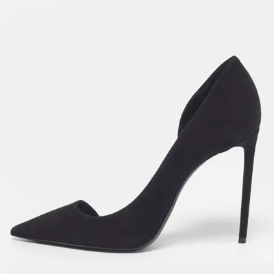 Pre-owned Saint Laurent Size 38 Black Suede Pointed Toe D'orsay Pumps