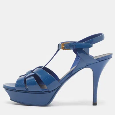 Pre-owned Saint Laurent Size 38 Blue Patent Leather Platform Sandals