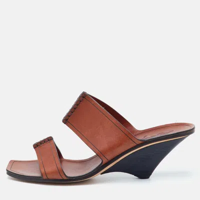 Pre-owned Saint Laurent Size 38 Brown Leather Slide Sandals