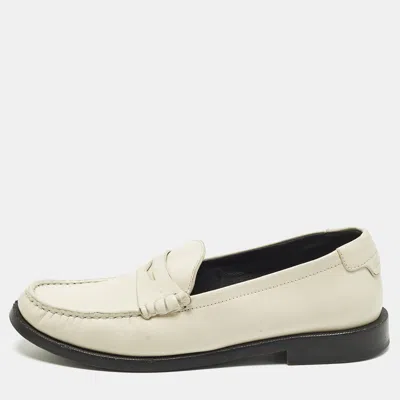Pre-owned Saint Laurent Size 38 Cream Leather Loafers In White