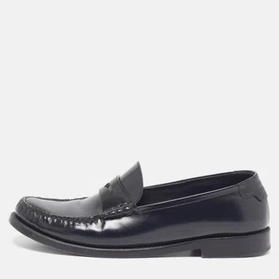 Pre-owned Saint Laurent Size 38.5 Black Leather Slip On Loafers