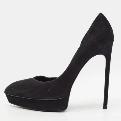 Pre-owned Saint Laurent Size 38.5 Black Suede D'orsay Pumps