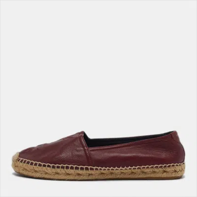 Pre-owned Saint Laurent Size 38.5 Burgundy Leather Espadrille Flats
