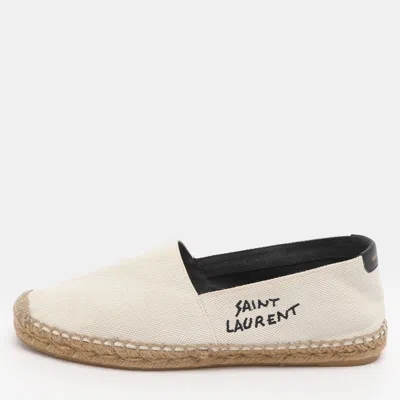 Pre-owned Saint Laurent Size 38.5 Cream Canvas Espadrille Flats In White