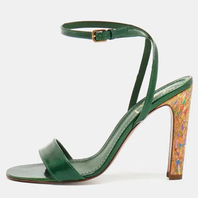 Pre-owned Saint Laurent Size 38.5 Green Patent Leather Ankle Wrap Sandals