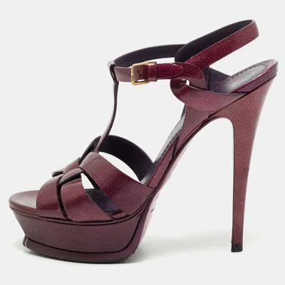Pre-owned Saint Laurent Size 38.5 Purple Patent Leather Platform Sandals In Burgundy