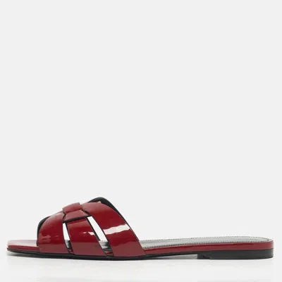 Pre-owned Saint Laurent Size 38.5 Red Patent Leather Flat Slides