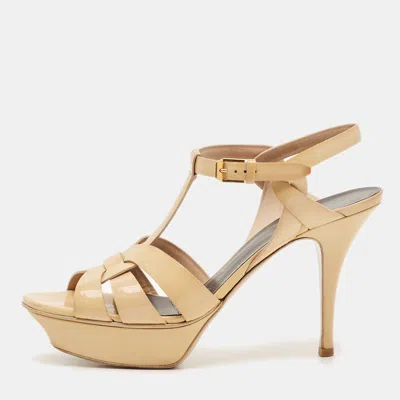 Pre-owned Saint Laurent Size 39 Beige Patent Leather Platform Sandals