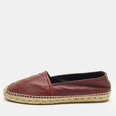 Pre-owned Saint Laurent Size 39 Burgundy Leather Espadrille Flats