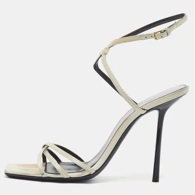 Pre-owned Saint Laurent Size 39 Grey Satin Ankle Strap Sandals In Gray