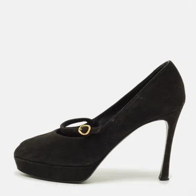 Pre-owned Saint Laurent Size 39.5 Black Suede Platform Pumps
