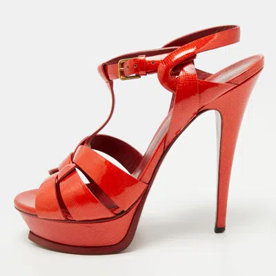 Pre-owned Saint Laurent Size 39.5 Red Patent Leather Platform Sandals