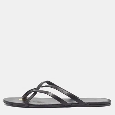 Pre-owned Saint Laurent Size 40 Black Leather Criss Cross Strap Flat Slides