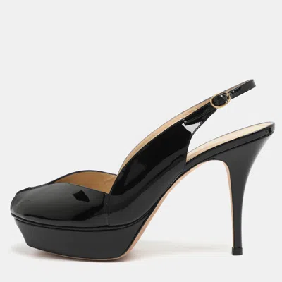 Pre-owned Saint Laurent Size 40 Black Patent Leather Slingback Platform Sandals