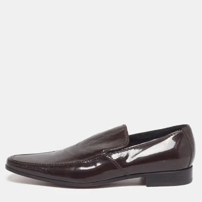 Pre-owned Saint Laurent Size 40 Dark Brown Patent Leather Slip On Loafers