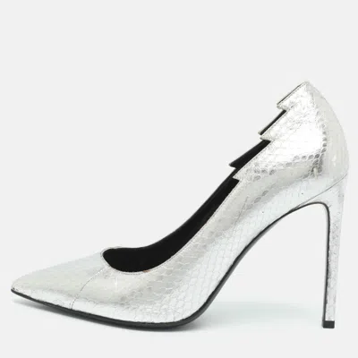 Pre-owned Saint Laurent Size 40 Silver Python Leather Pumps