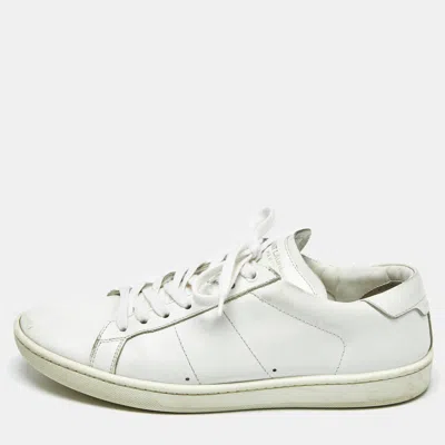 Saint Laurent Size 40 White Leather Lace Up Sneakers In Animal Print