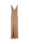 Saint Laurent Abito Lungo In Seta Rosa Carne Donna In Brown