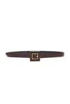 Saint Laurent Square Buckle Thin Leather Belt In Papaya Seed