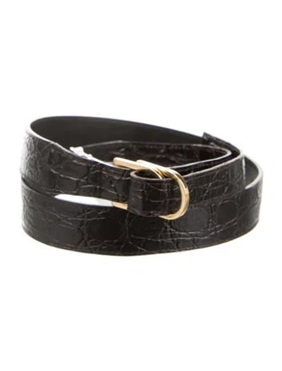 Pre-owned Saint Laurent Skinny Crocodile Belt In Burgundy