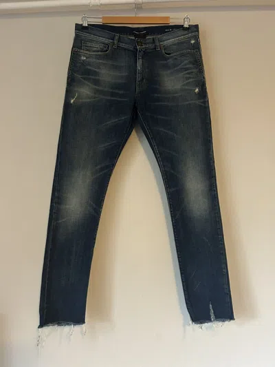 Pre-owned Saint Laurent Skinny Distressed Jeans With Raw Hems - Size 34 In Blue