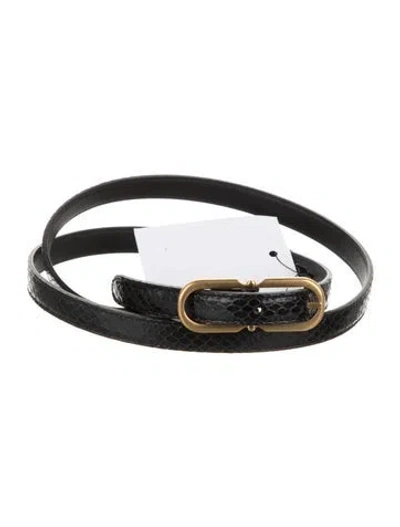 Pre-owned Saint Laurent Skinny Embossed Leather Belt Kit W/ Tags In Black