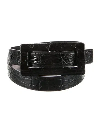 Pre-owned Saint Laurent Skinny Embossed Leather Belt W/ Tags In Black