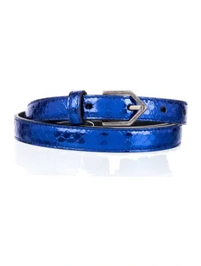 Pre-owned Saint Laurent Skinny Embossed Leather Belt W/ Tags In Blue