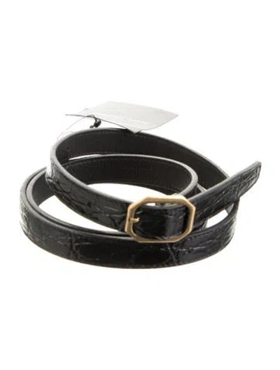 Pre-owned Saint Laurent Skinny Leather Belt W/ Tags In Black