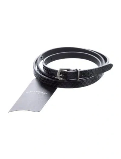 Pre-owned Saint Laurent Skinny Leather Belt W/ Tags In Black