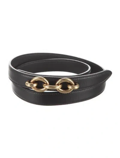 Pre-owned Saint Laurent Skinny Leather Chain-link Belt In Black