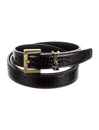 Pre-owned Saint Laurent Skinny Leather Waist Belt In Black