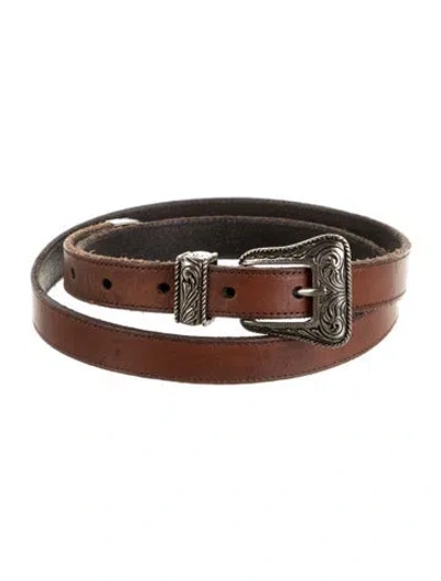 Pre-owned Saint Laurent Skinny Leather Waist Belt In Brown