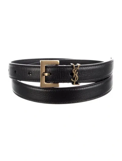 Pre-owned Saint Laurent Skinny Leather Waist Belt W/ Tags In Black