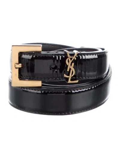 Pre-owned Saint Laurent Skinny Patent Leather Belt In Black