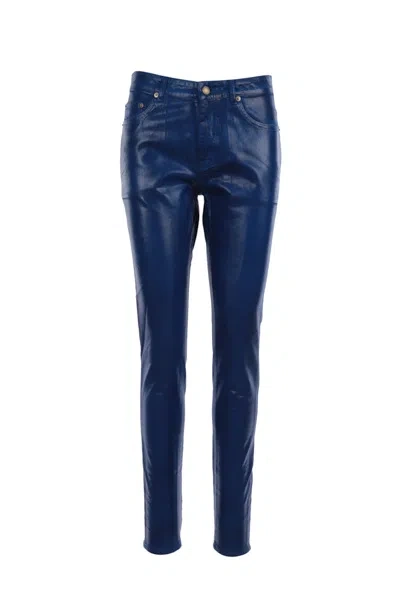 Saint Laurent Skinny Patent Style Trousers In Blue
