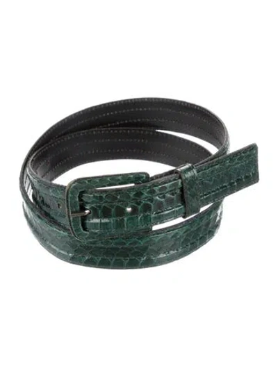 Pre-owned Saint Laurent Skinny Python Waist Belt In Green