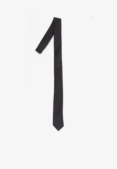 Saint Laurent Skinny Silk Grosgrain Tie In Black