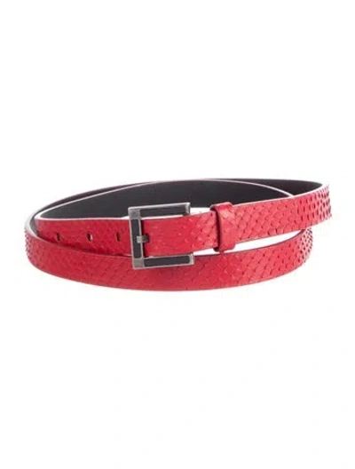 Pre-owned Saint Laurent Skinny Snakeskin Belt In Red