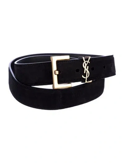 Pre-owned Saint Laurent Skinny Suede Belt In Black