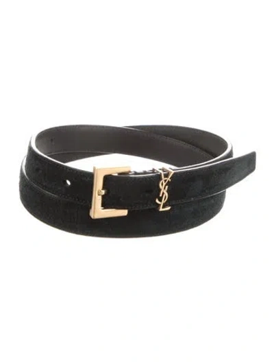 Pre-owned Saint Laurent Skinny Suede Belt In Black