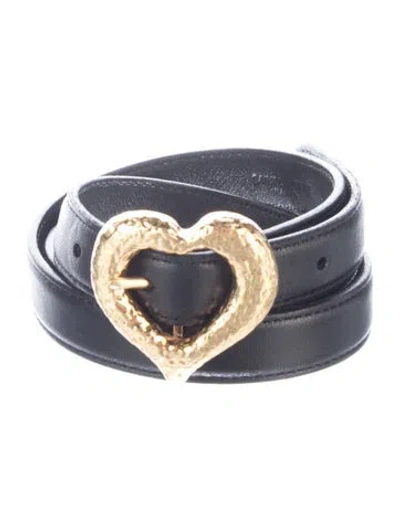 Pre-owned Saint Laurent Skinny Vegan Leather Belt In Black