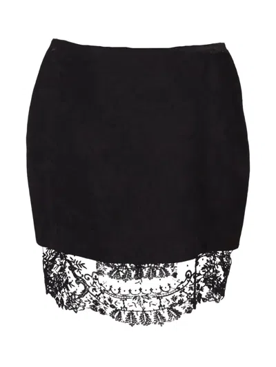 Saint Laurent Lace-trim Mini Skirt In Black