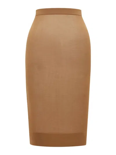 Saint Laurent Knitted Pencil Skirt In Beige