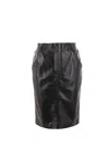 Saint Laurent Black Lamb Leather Midi Skirt In Black