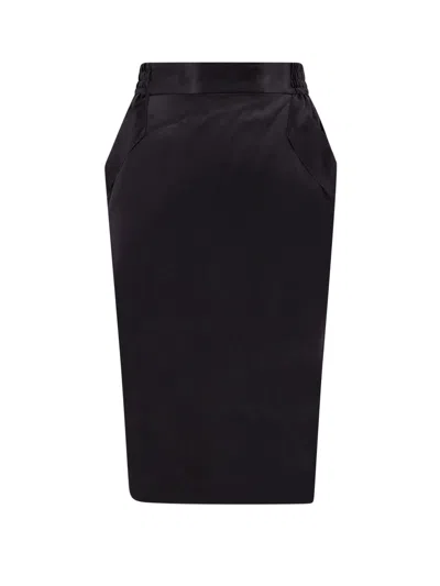 Saint Laurent Silk Skirt With Back Slit In Black